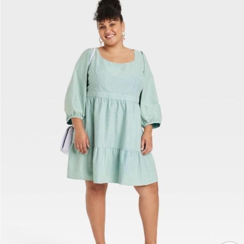 Ava & Viv Women's Plus Size Balloon 3/4 Sleeve A-Line Dress Teal Size 2X